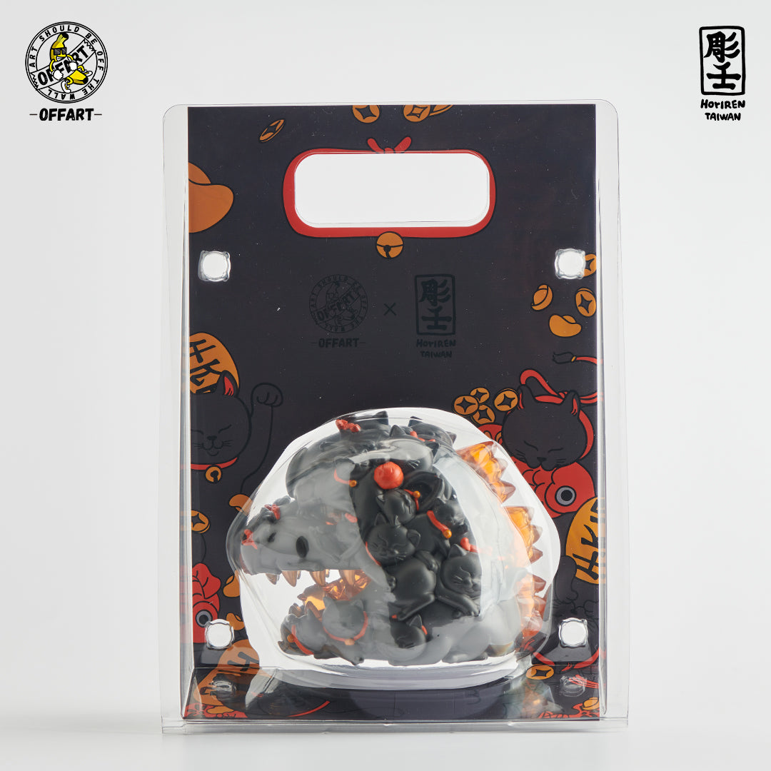 OFFART X Horiren Red Flame Hundred Cats Mini Bust Fortune Black