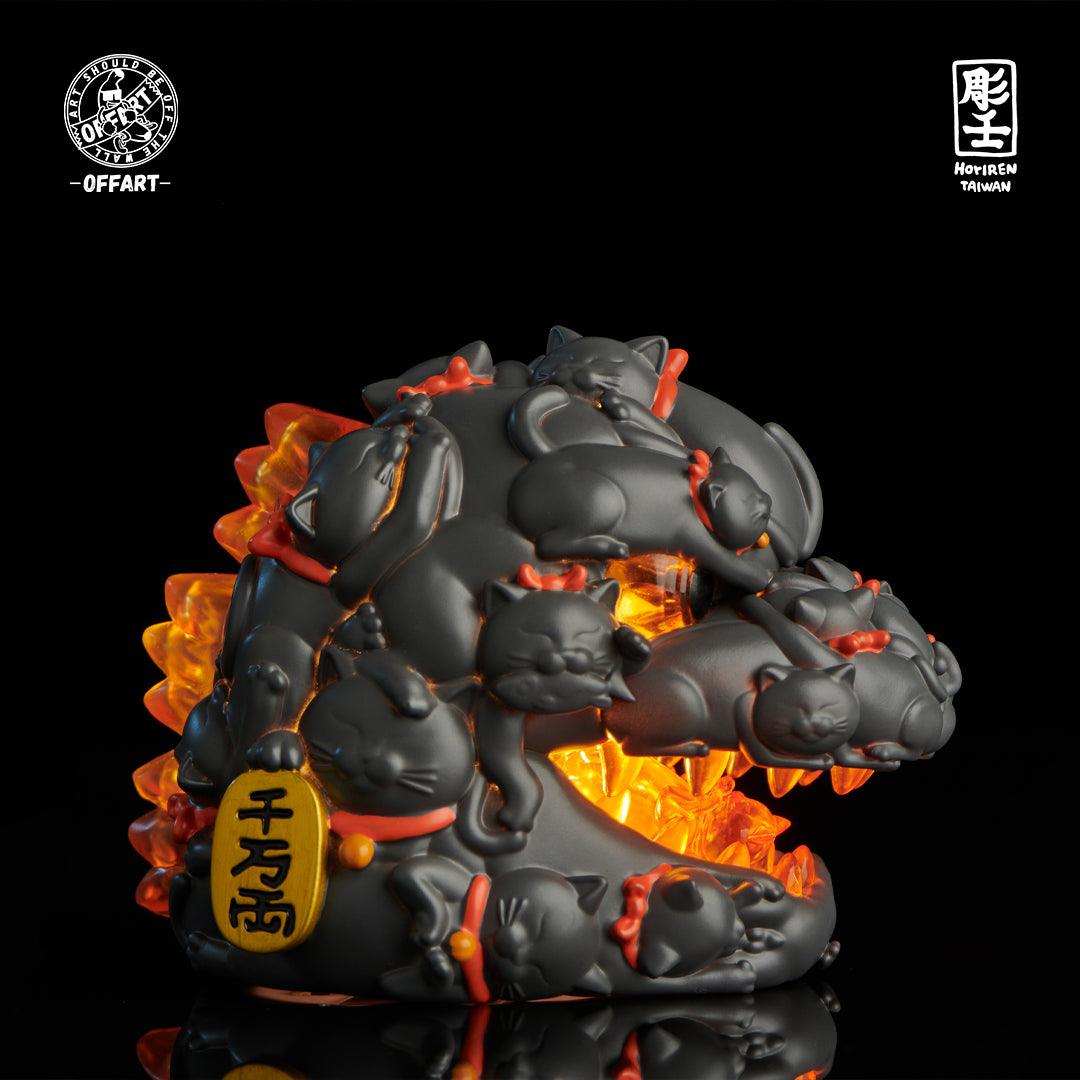 OFFART X Horiren Red Flame Hundred Cats Mini Bust Fortune Black