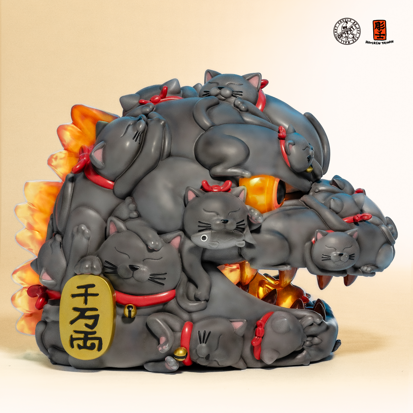 【IN-STOCK】OFFART X Horiren Red Flame Hundred Cats Resin Statue Bust 1000% Mega Edition