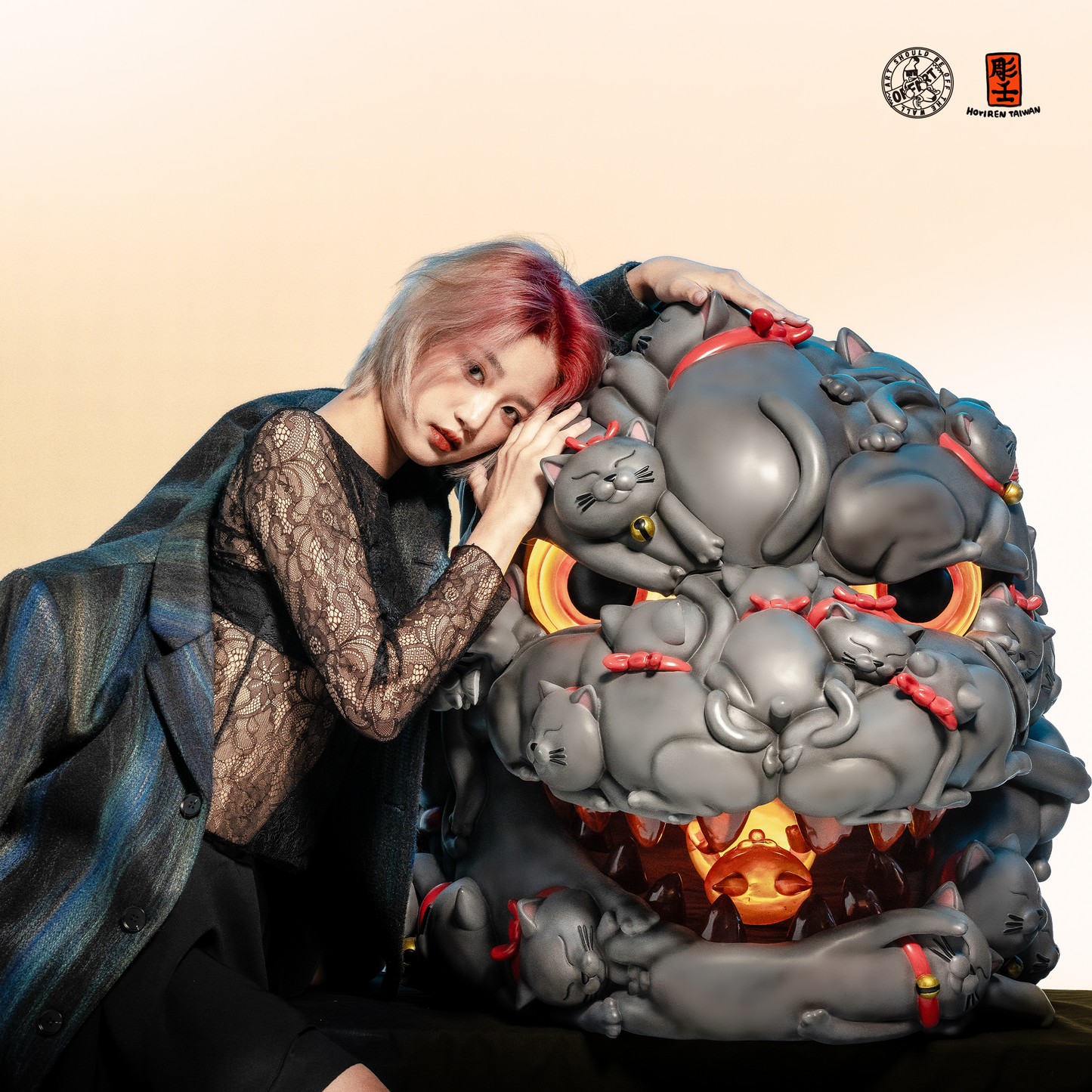 【IN-STOCK】OFFART X Horiren Red Flame Hundred Cats Resin Statue Bust 1000% Mega Edition