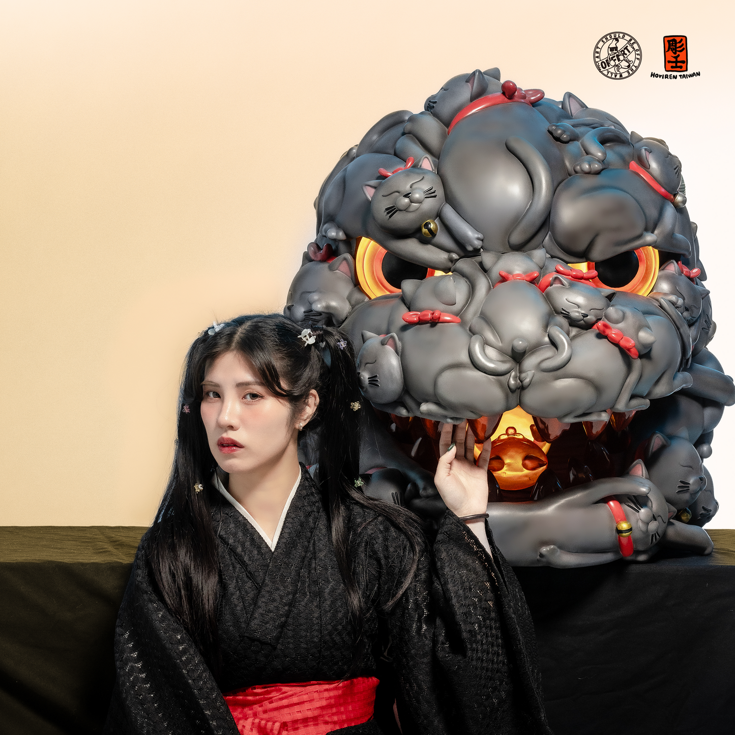 【IN-STOCK】OFFART X Horiren Red Flame Hundred Cats Resin Statue Bust 1000% Mega Edition