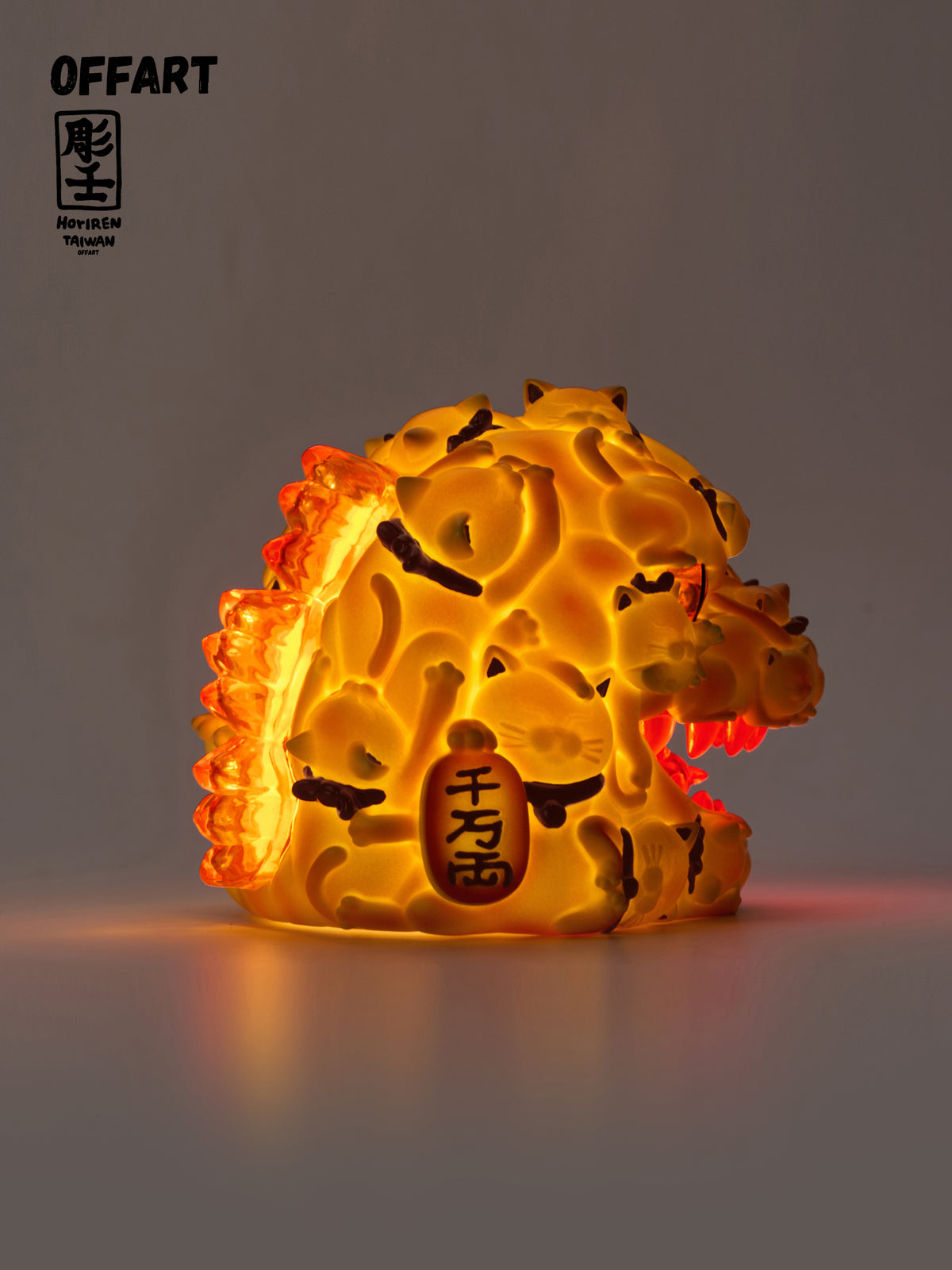 OFFART X Horiren Red Flame Hundred Cats Mini Fortune Head Statue Bakery Edition