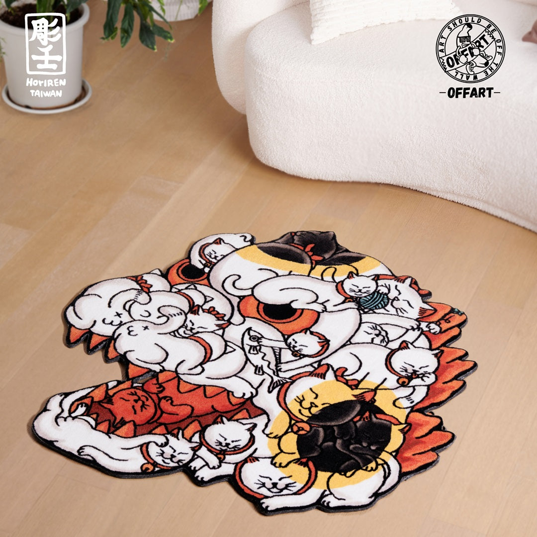 【IN-STOCK】OFFART X HORIREN Red Flame Hundred Cat Carpet White Fortune Cat Edition