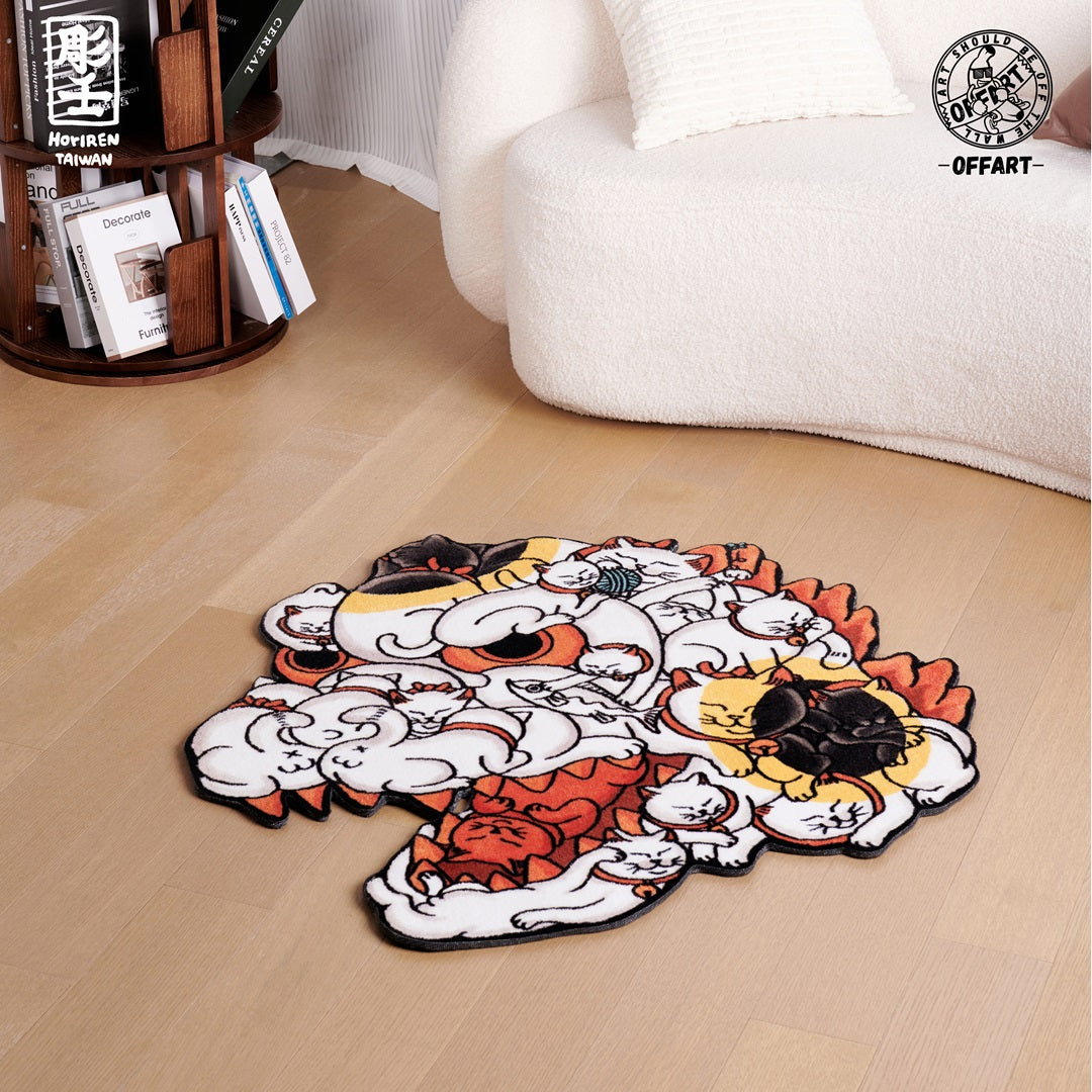 【IN-STOCK】OFFART X HORIREN Red Flame Hundred Cat Carpet White Fortune Cat Edition
