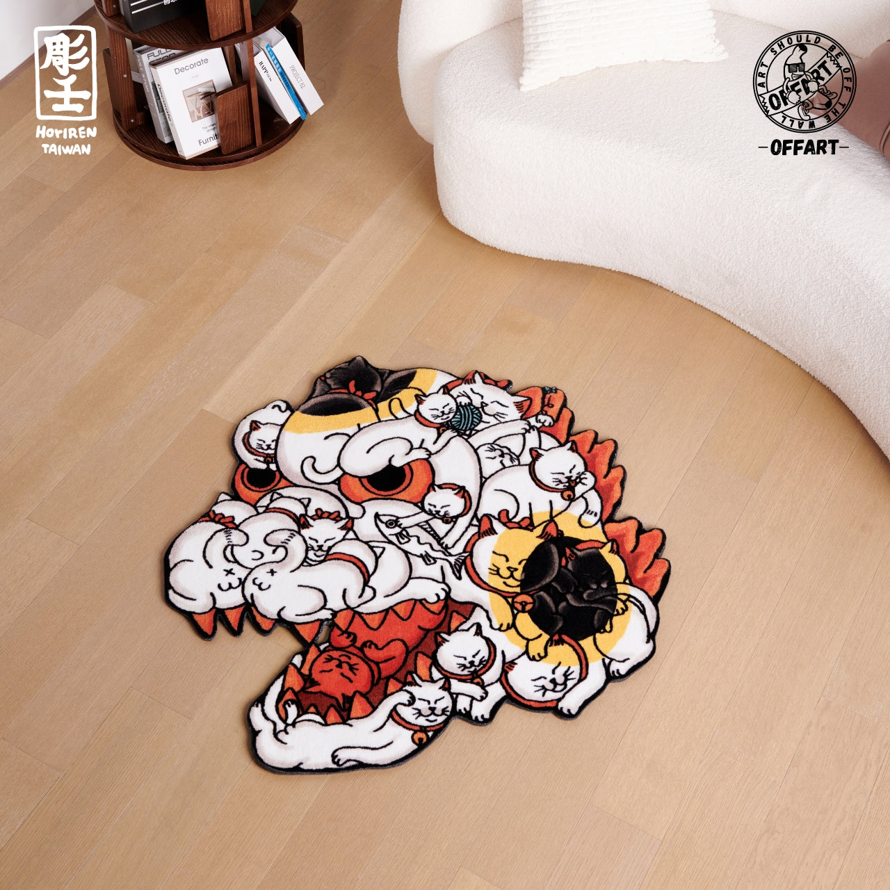 【IN-STOCK】OFFART X HORIREN Red Flame Hundred Cat Carpet White Fortune Cat Edition