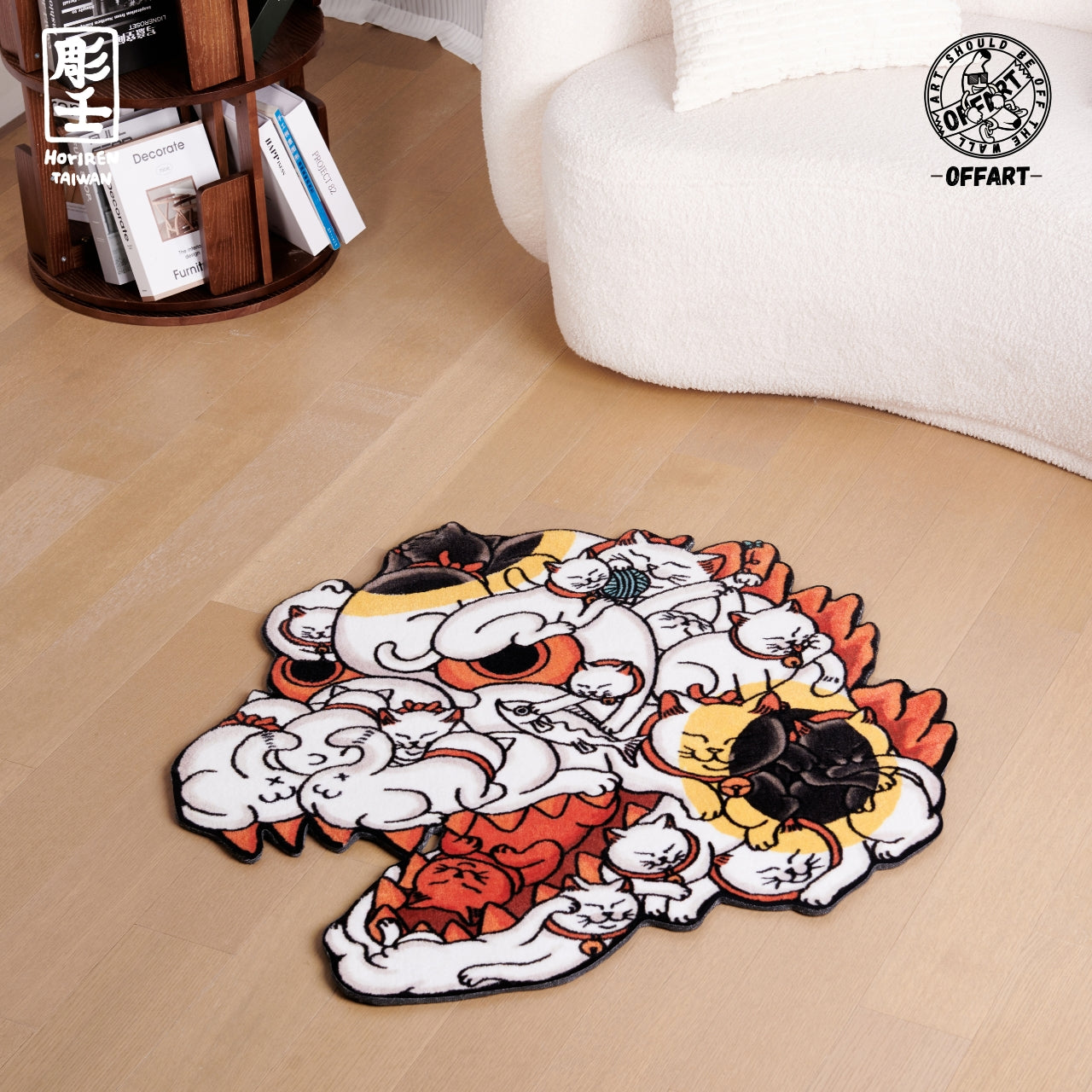 【IN-STOCK】OFFART X HORIREN Red Flame Hundred Cat Carpet White Fortune Cat Edition