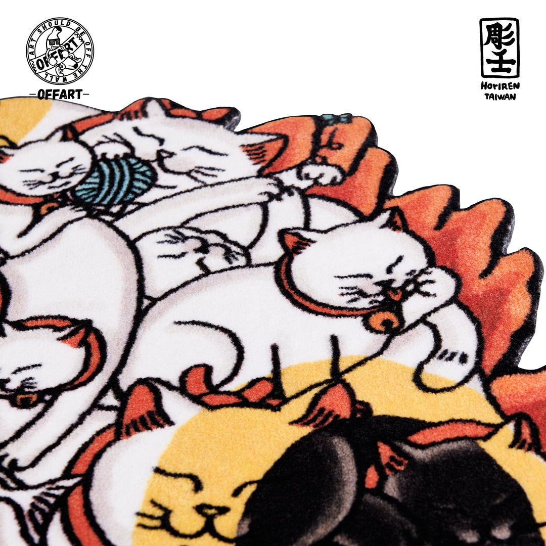 【IN-STOCK】OFFART X HORIREN Red Flame Hundred Cat Carpet White Fortune Cat Edition