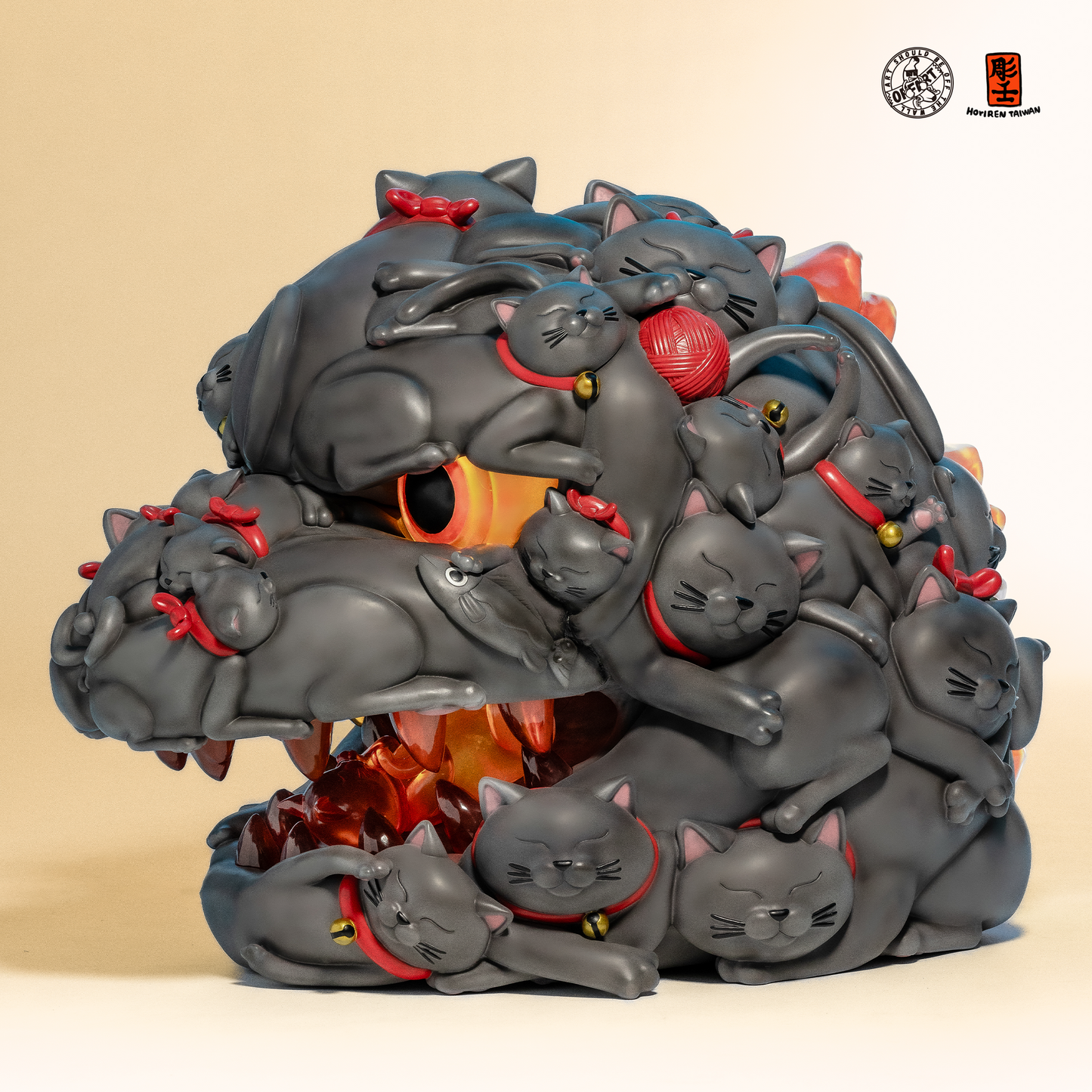 【IN-STOCK】OFFART X Horiren Red Flame Hundred Cats Resin Statue Bust 1000% Mega Edition