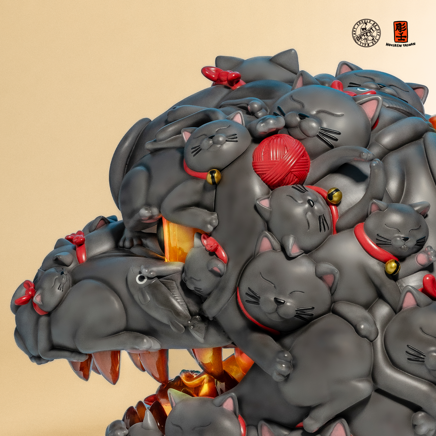 【IN-STOCK】OFFART X Horiren Red Flame Hundred Cats Resin Statue Bust 1000% Mega Edition