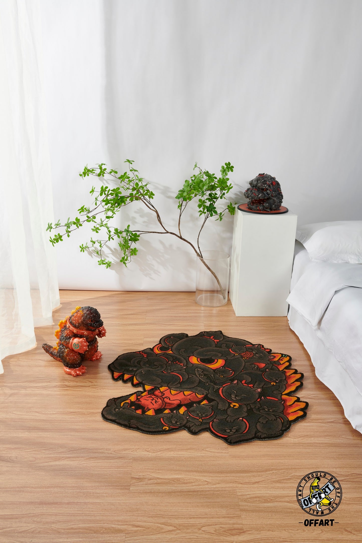 OFFART X Horiren Red Flame Hundred Cats Carpet Rug