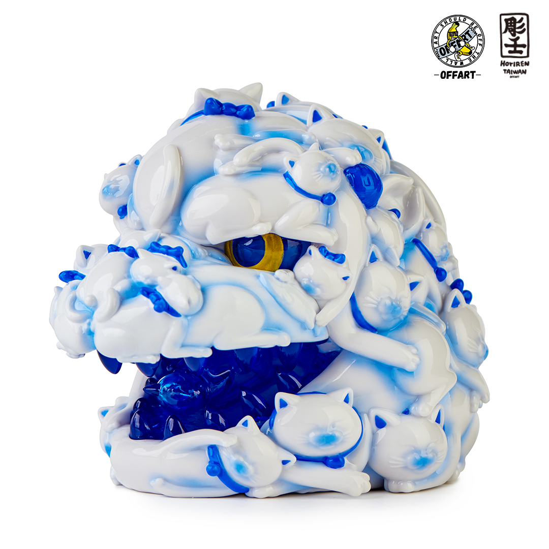 OFFART X Horiren Red Flame Hundred Cats Porcelain Mini Bust