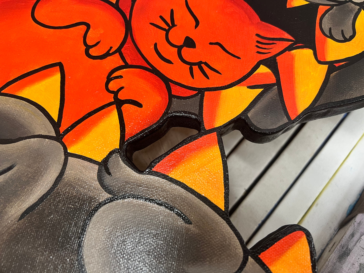 OFFART X Horiren Red Flame Hundred Cats 100% Hand-Painted Print