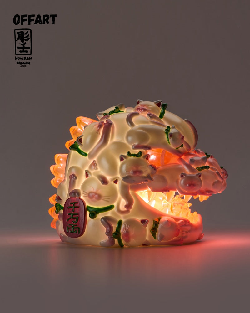 [Pre-sale] OFFART x Horiren Red Flame Hundred Cats Mini Fortune Head Statue -Honey Peach Tanabata Exclusive