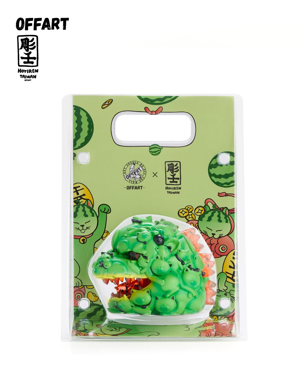 OFFART X Horiren Red Flame Hundred Cats Mini Fortune Head Statue Ice Watermelon Version