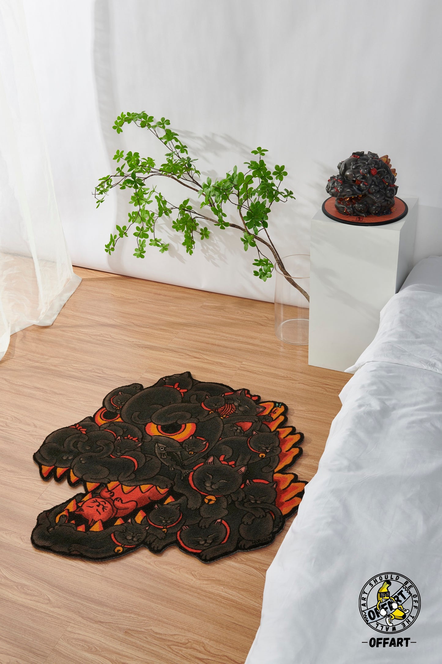 OFFART X Horiren Red Flame Hundred Cats Carpet Rug
