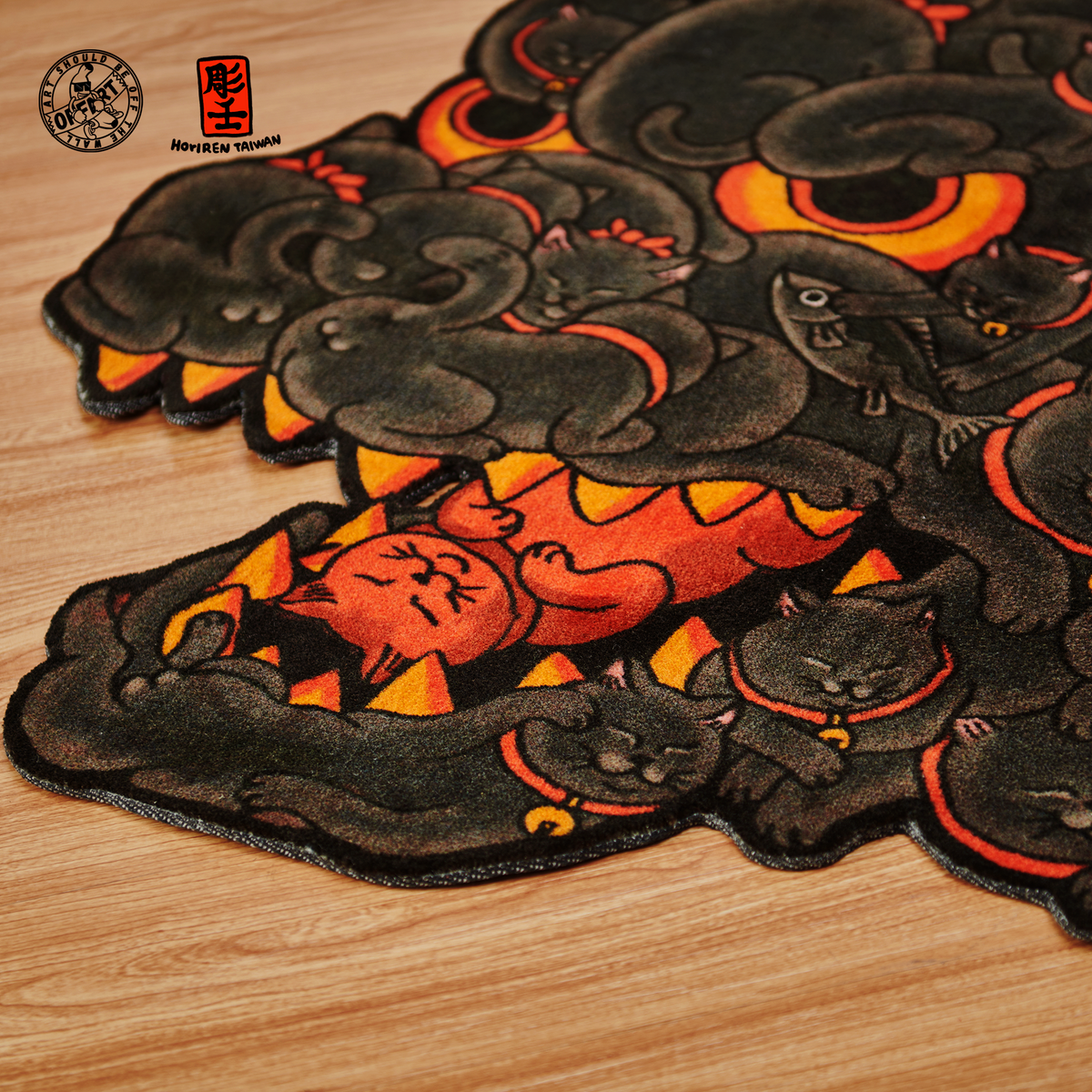 OFFART X Horiren Red Flame Hundred Cats Carpet Rug OFFART X Horiren Red Flame Hundred Cats Carpet Rug