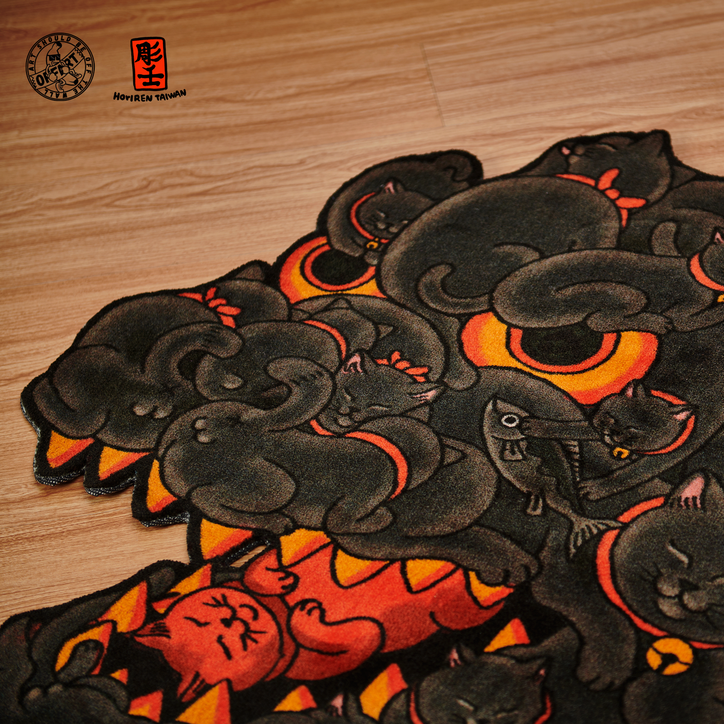 OFFART X Horiren Red Flame Hundred Cats Carpet Rug