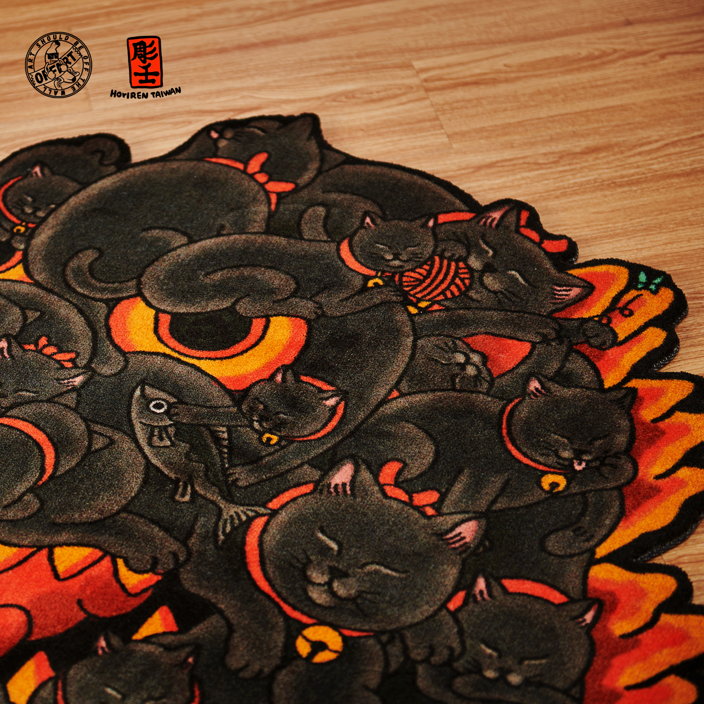 OFFART X Horiren Red Flame Hundred Cats Carpet Rug