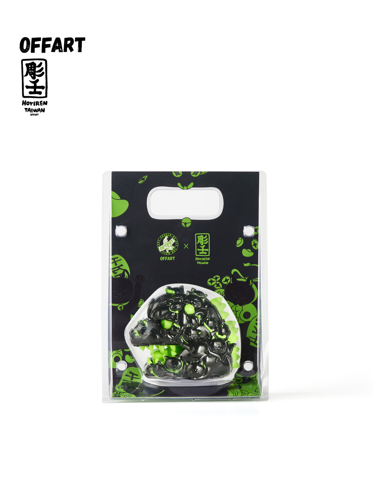 OFFART X Horiren Mini Red Flame Hundred Cats Fortune Head Statue Dark-Green Limited Edition