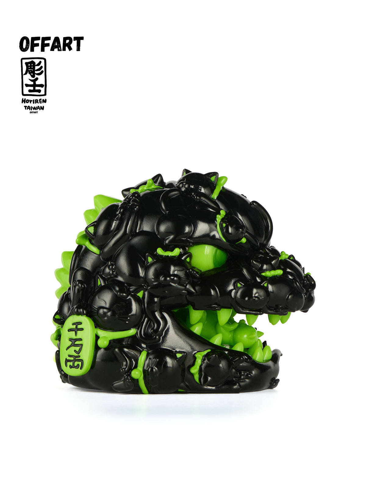 OFFART X Horiren Mini Red Flame Hundred Cats Fortune Head Statue Dark-Green Limited Edition
