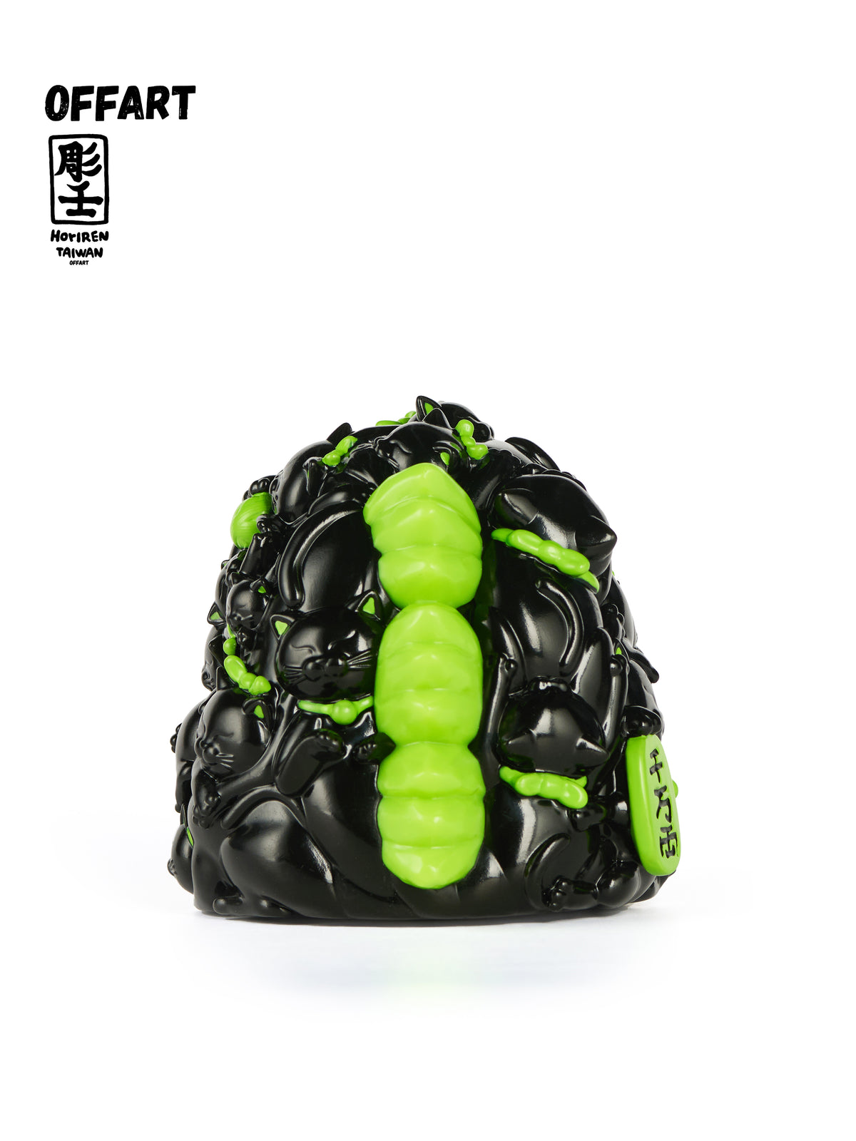 OFFART X Horiren Mini Red Flame Hundred Cats Fortune Head Statue Dark-Green Limited Edition