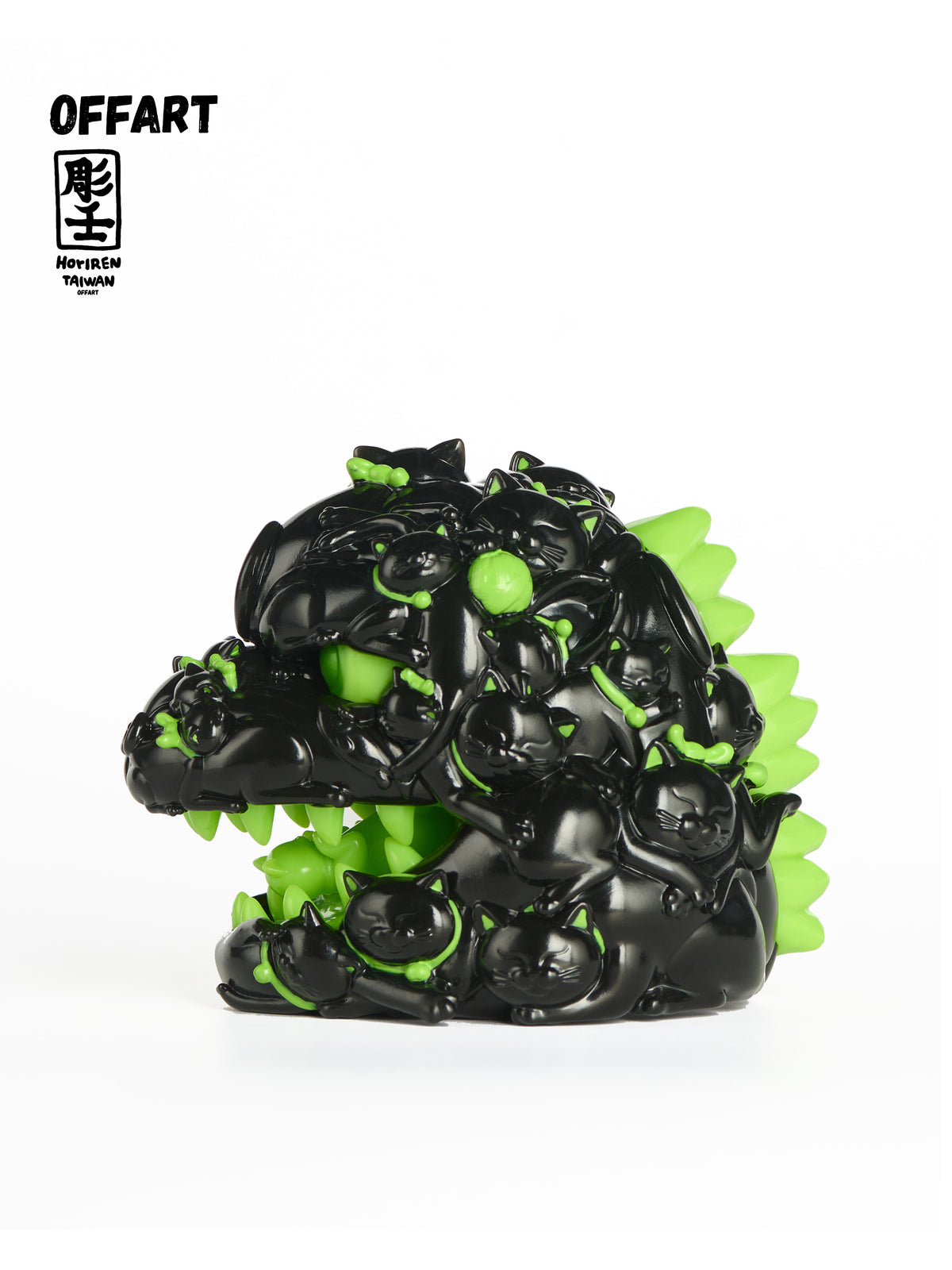 OFFART X Horiren Mini Red Flame Hundred Cats Fortune Head Statue Dark-Green Limited Edition