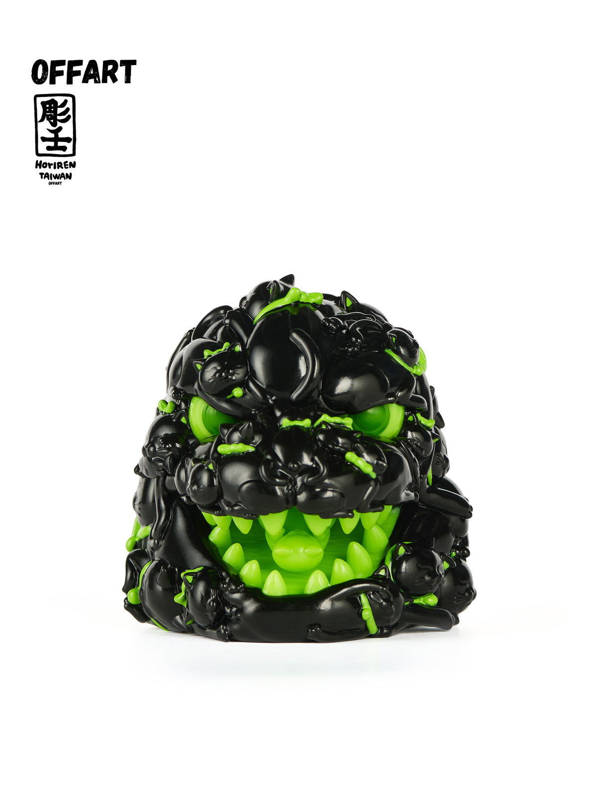 OFFART X Horiren Mini Red Flame Hundred Cats Fortune Head Statue Dark-Green Limited Edition