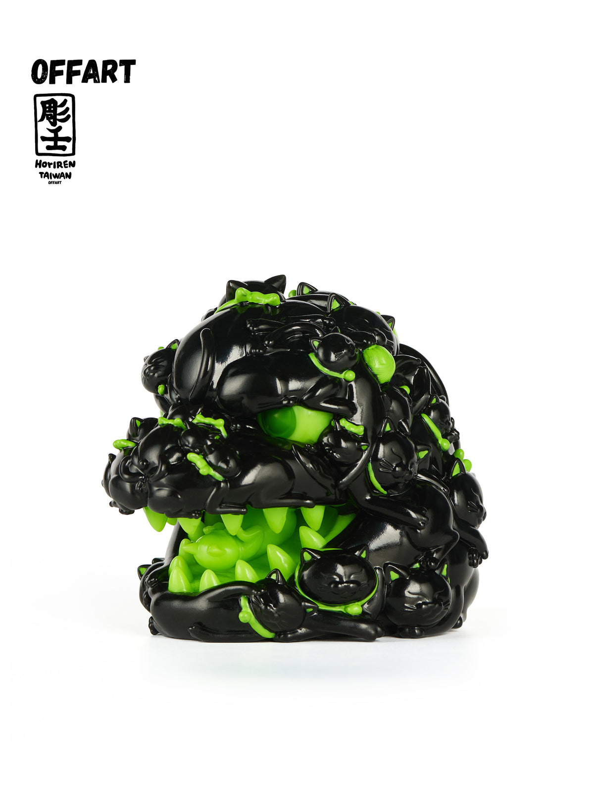 OFFART X Horiren Mini Red Flame Hundred Cats Fortune Head Statue Dark-Green Limited Edition