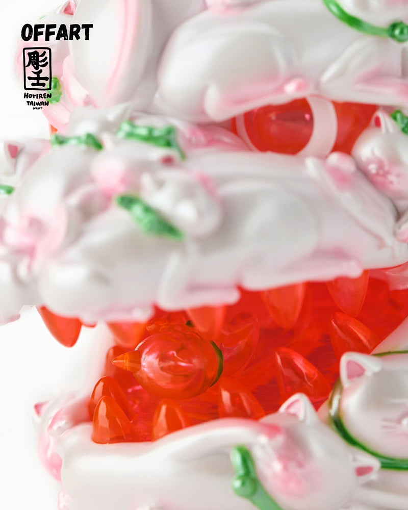 [Pre-sale] OFFART x Horiren Red Flame Hundred Cats Mini Fortune Head Statue -Honey Peach Tanabata Exclusive