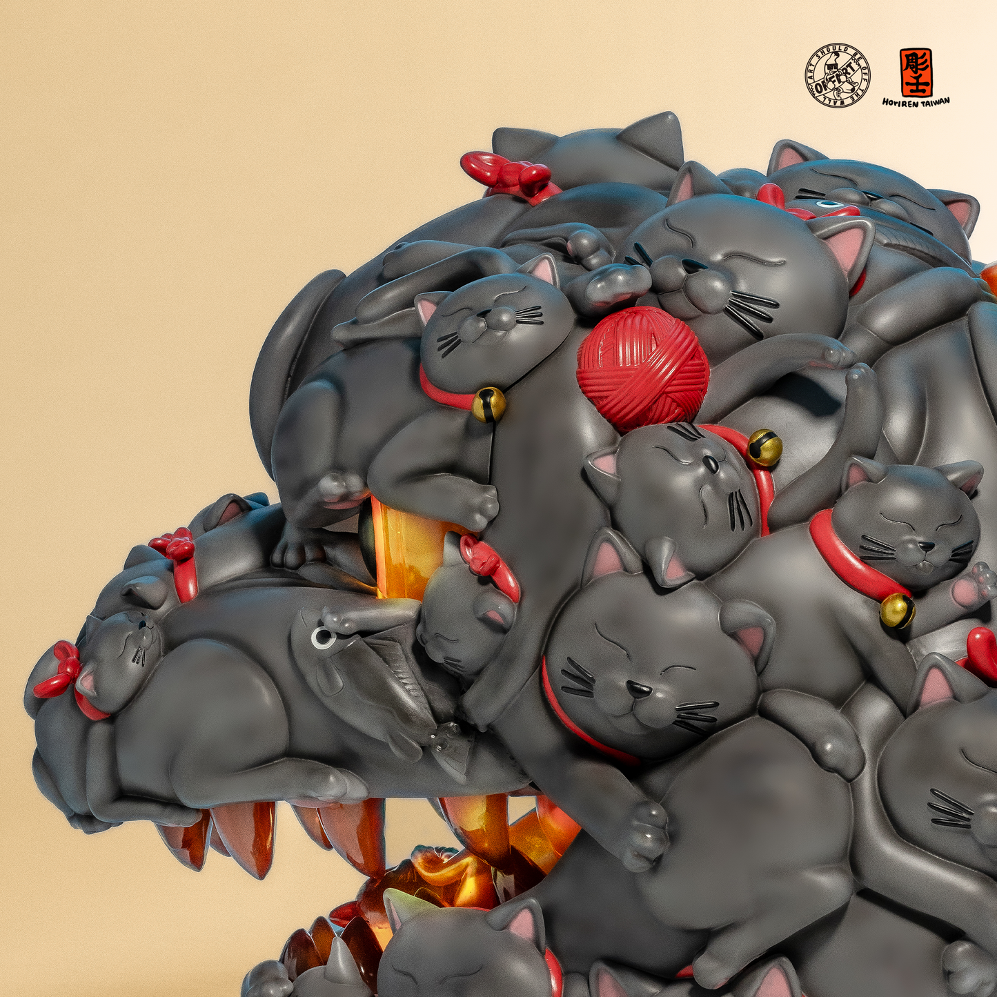 OFFART X Horiren Red Flame Hundred Cats Resin Statue Bust 1000% Mega Edition