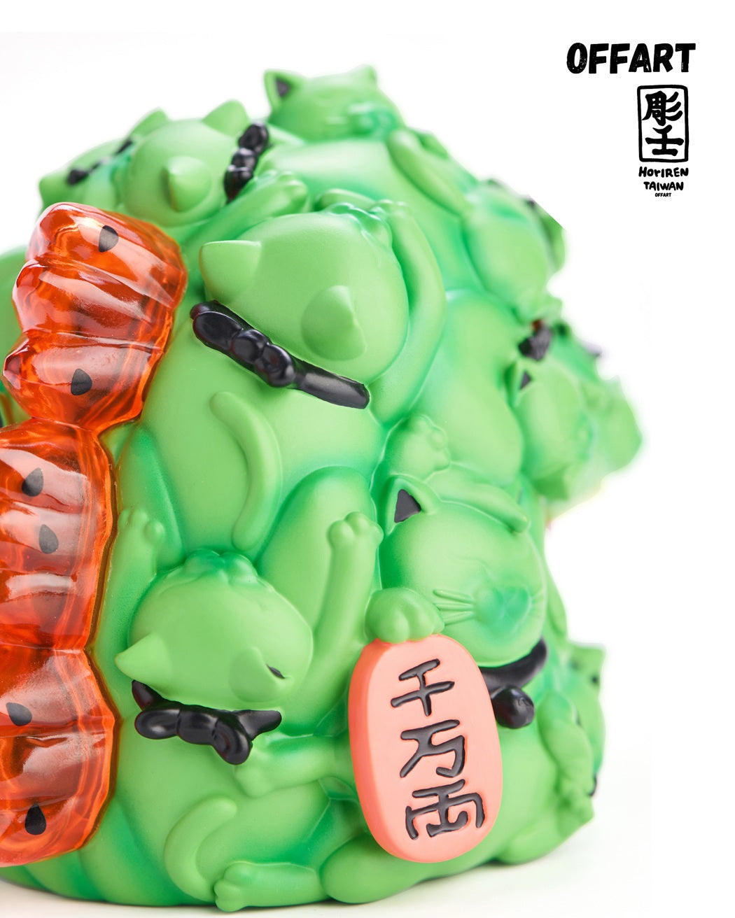 OFFART X Horiren Red Flame Hundred Cats Mini Fortune Head Statue Ice Watermelon Version