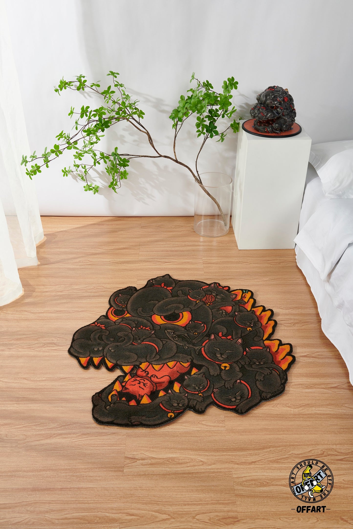 OFFART X Horiren Red Flame Hundred Cats Carpet Rug