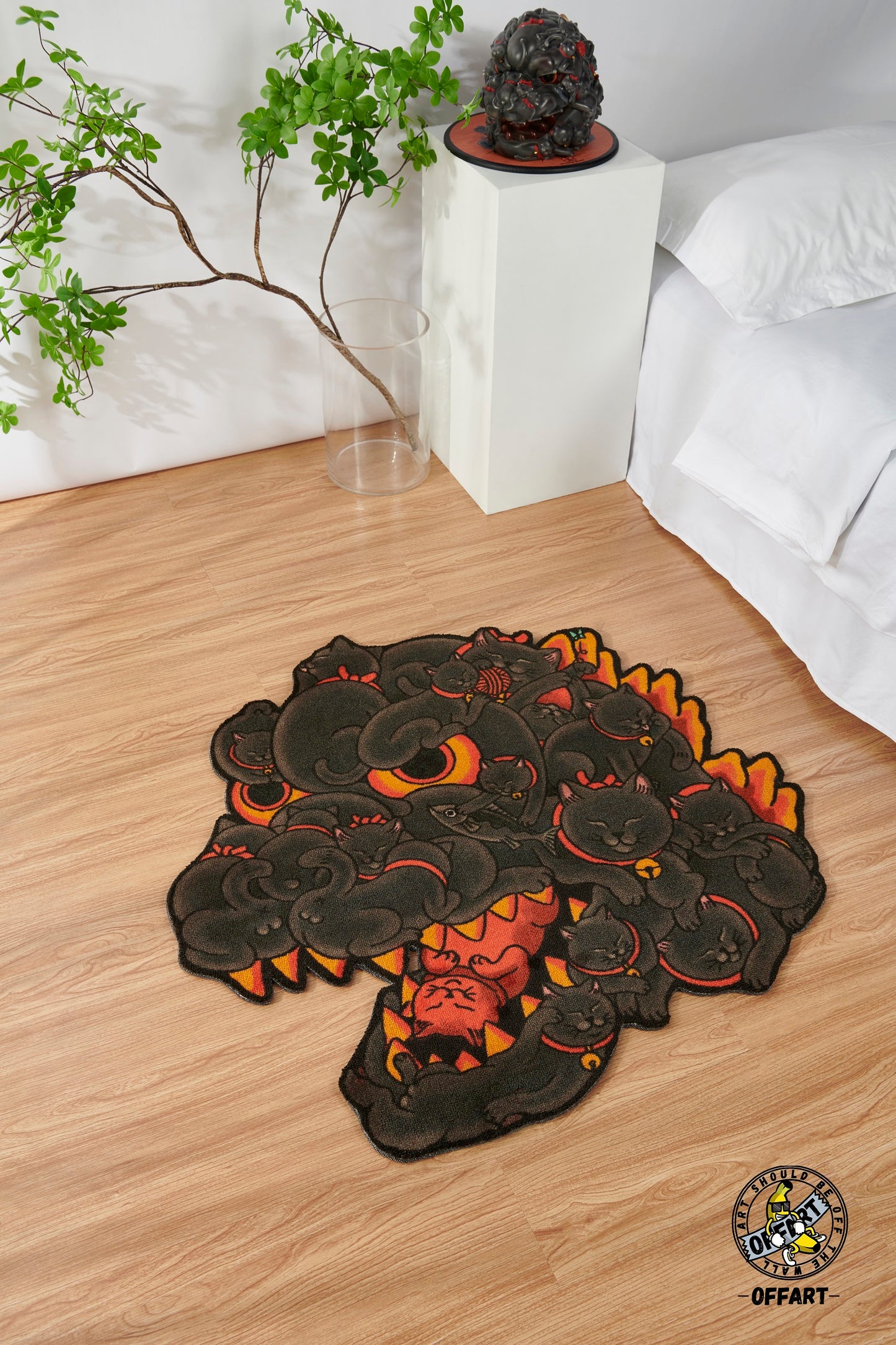 OFFART X Horiren Red Flame Hundred Cats Carpet Rug